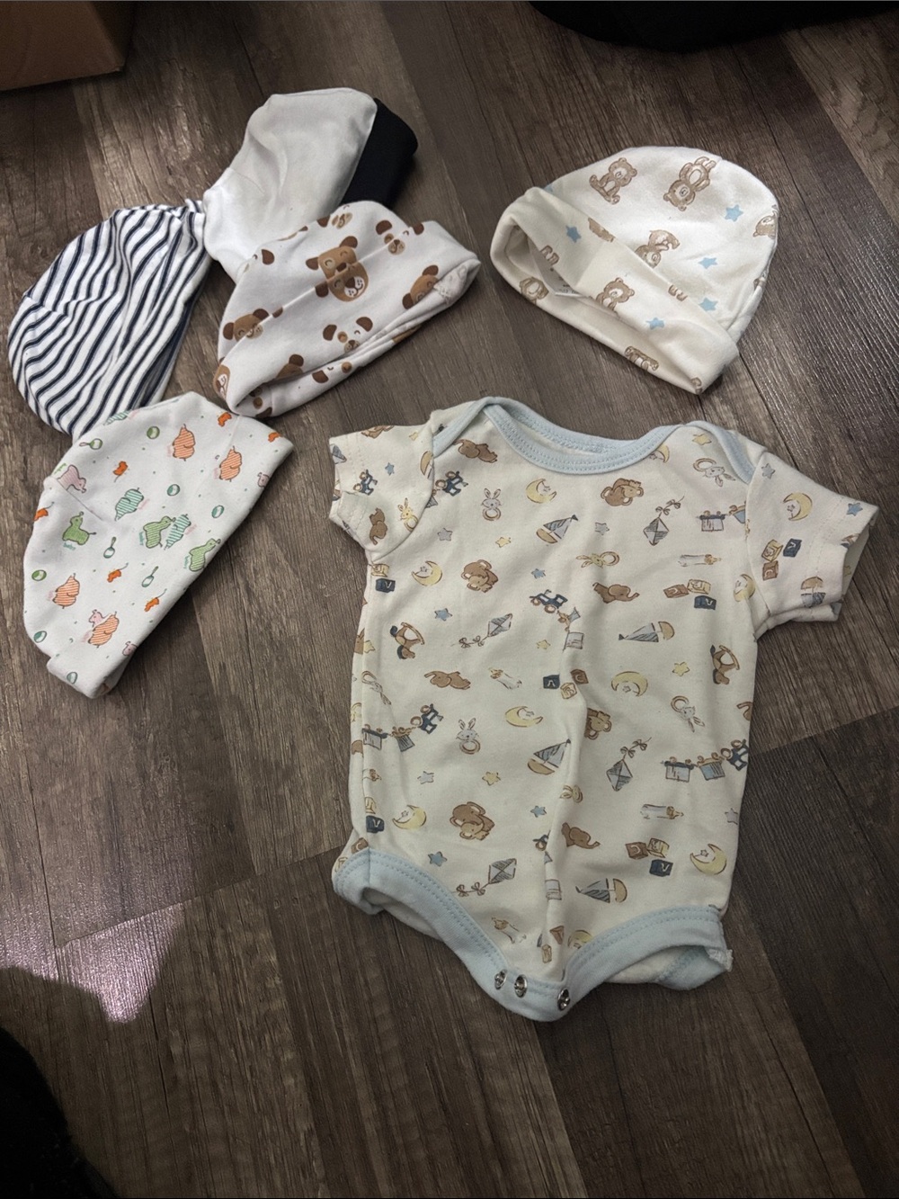 ONE/SIZE Cream Baby Bodysuit Set with Bear & Nautical Prints - Light Blue Trim 0
